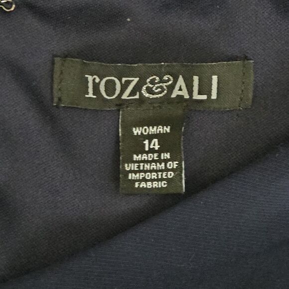 Roz & Ali Navy Blue One-Shoulder Pantsuit • Sleeveless • Wide-Leg • Fits 14 - 16 - Picture 7 of 10